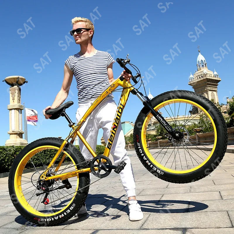 AAFor Leopard 26 Inch 7 Gear Shock Big Tyre Double Disc Brake Snowmobiles Mountain Bike Fat Tyres Beach Bicycle