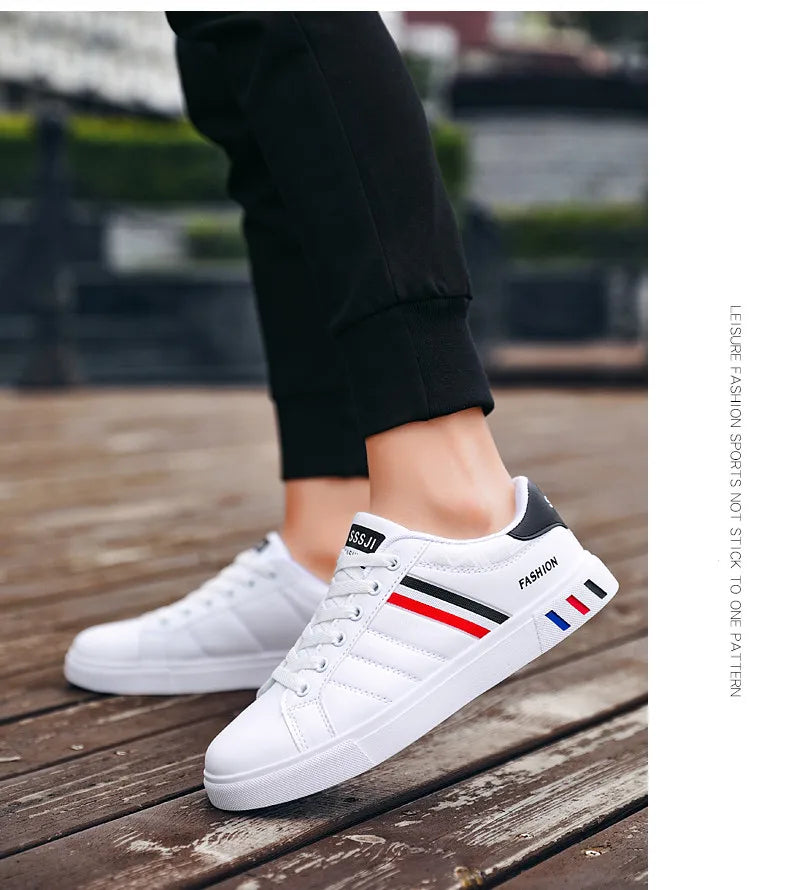 Men's Casual Sports Shoes for Men Lightweight PU Leather Sneakers  Breathable Mens Flat WhiteTennis Shoes