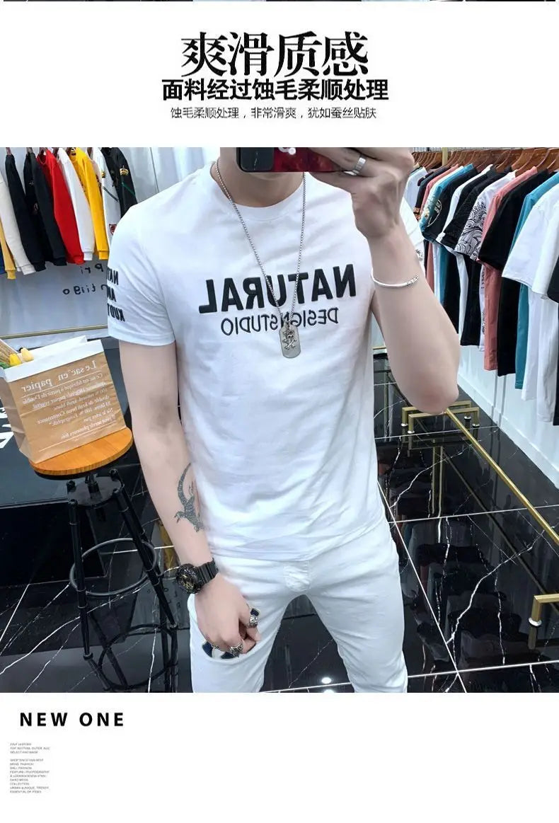 Designer Clothes Men's Summer Casual Cotton T-Shirts O-Neck Letter Print Tops Fashion Handsome Look Short Sleeve T-shirt for Men