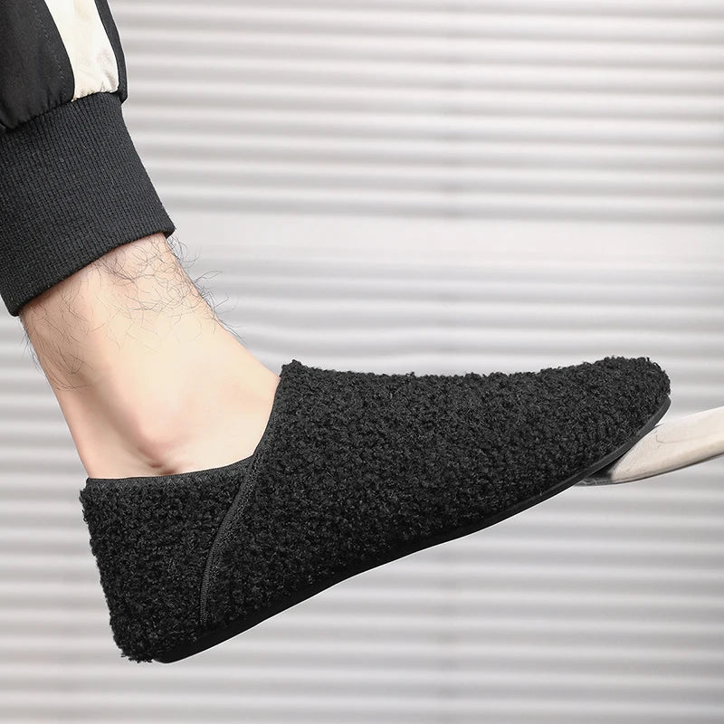 Men Winter Slippers Women Warm Shoes Soft Plush Flats Casual Shoes Male Loafers Lightweight Home Walking Couples Shoes Footwear