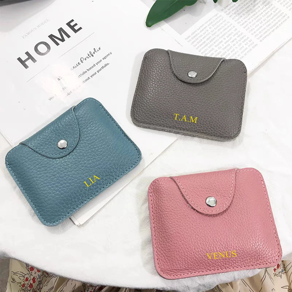 Luxury Design Genuine Leather Wallet For Woman Custom Initials Fashion Folding Passport Holder Business Card Holder Coin Purse