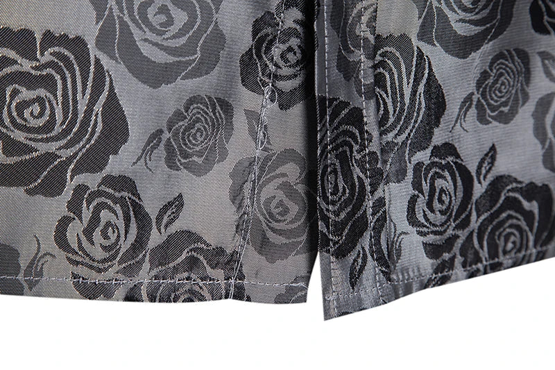 Shirt Men Fashion Gentleman Business Casual Slim Fit British Style Solid Color Button Rose Print Button Shirt Dress Shirt