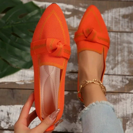 Women's Shoes Loafers Bowtie Ballet Flats Pointed Toe Barefoot Slip-on Sandals Casual Flat Heel Luxury Brand Woman Shoe