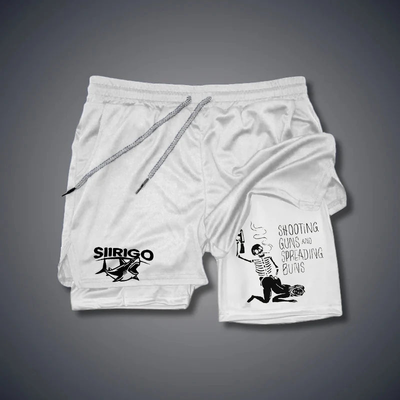 Men's Fitness Shorts Breathable Quick Drying Printed Double-Layer Shorts Summer Sports Casual Training Jogging Shorts XS-3XL