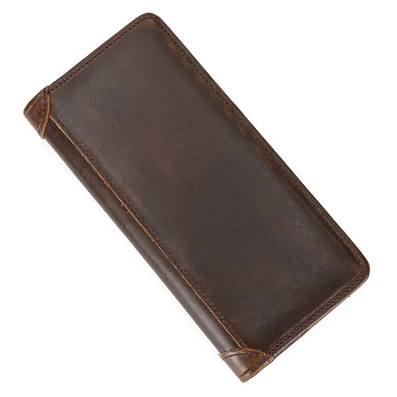 Casual Long Wallet Men Mobile Phone Male Long Purse Bifold Card Wallet Natural Cow Skin Leather Purse Men Business  Card Holder
