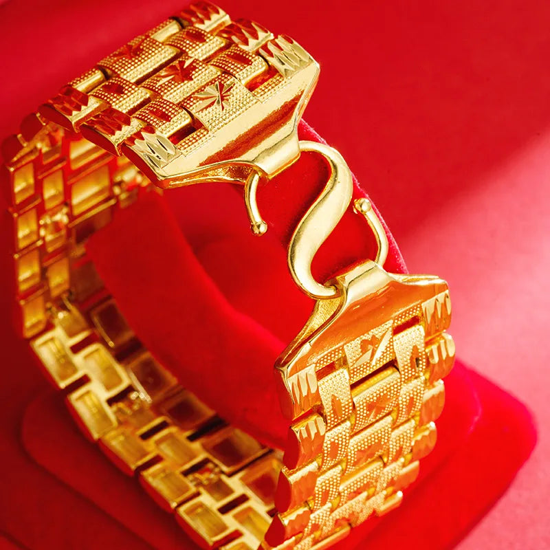 Real Gold Color Watch Chain Bracelet for Women Men Pure Adjustable Trendy Laser Chain for Women Fine Jewelry Gifts