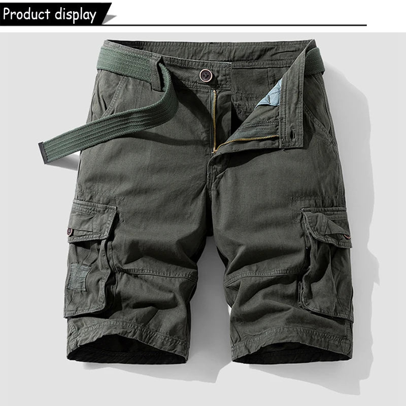 New Men Summer Outdoor Leisure Buttons Cargo Style Shorts Men Solid Straight Cotton Comfortable Fashion Design Short Pants Male