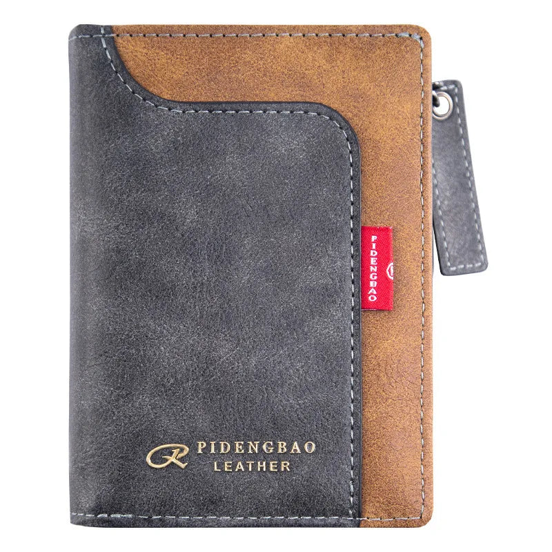 Trendy Wallet Men's PU Leather Male Short Zipper Simple Card Holder Soft Leather Money Clip Retro Coin Purse Gifts for Students