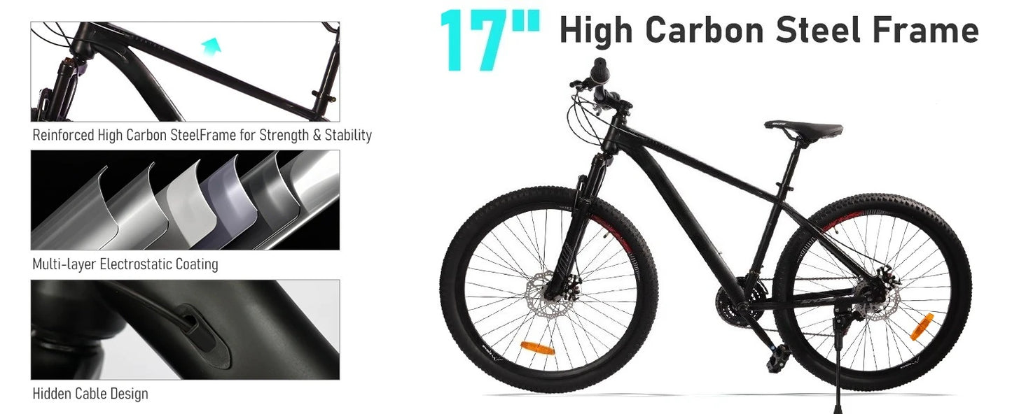 Mountain Bike 27.5" Sizes, 21-Speed Twist Shifting, Disc Brakes, Adult Bicycle with Suspension Fork,Ideal for Adventurers