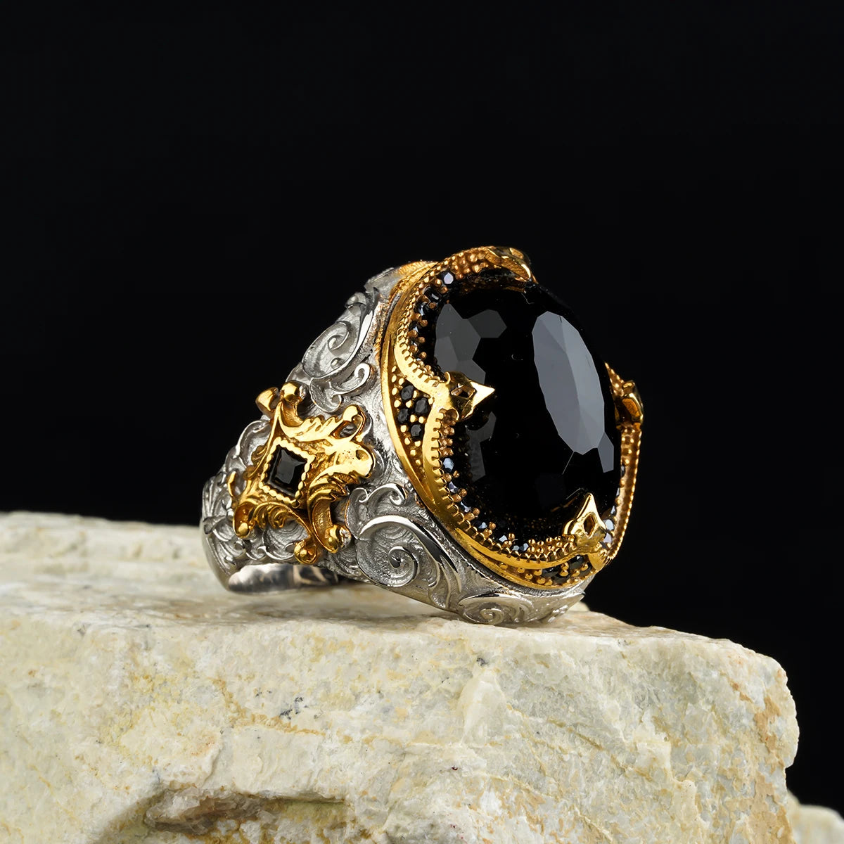 New Copper Material Open Adjustable Ring Amber Gemstone Personality High Jewelry Fashion Luxury Business Men's High-end Ring