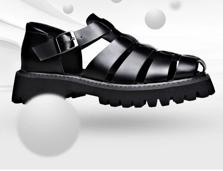 Fashion New Designer Platform Sandals for Men 2025 Summer Buckle Leather Dress Sandal Shoes Man Big Size Black  Sandalias Hombre