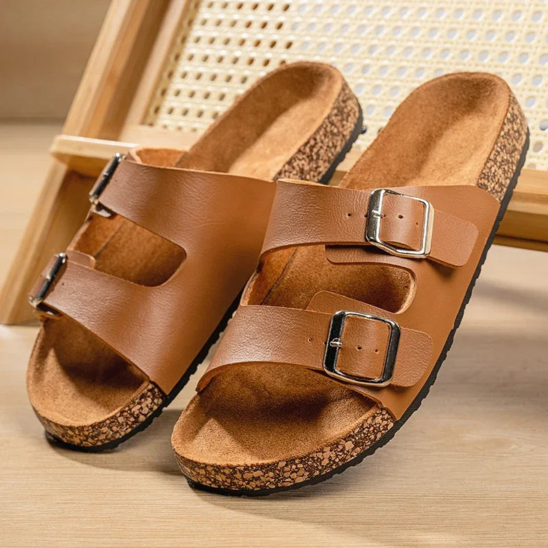 Fashion Classic Unisex Slippers For Men Comfortable Summer Cork Shoes For Men Outdoor Sandals Microfiber