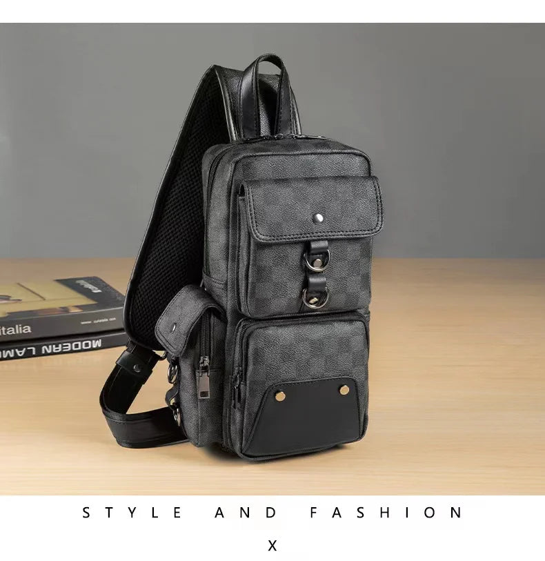 Leather Crossbody Bags for Men Messenger Chest Bag 2025 New Fashion Casual Bag Waterproof PU Single Shoulder Bags Vintage Luxury