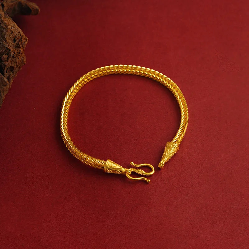 Luxury 24K 9999 Pure Gold real gold Fortune 60cm Chain Men's Necklace Square Snake Bone Bracelet Large