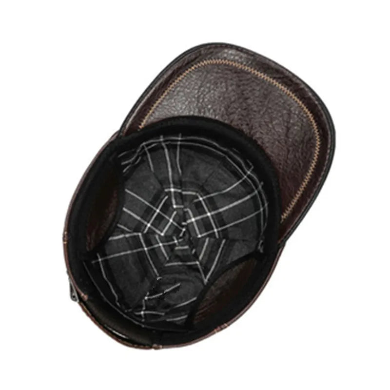 New Autumn Winter Men's Genuine Leather Cap Natural Cowhide Baseball Caps Thickened Warm Coldproof Ear Protection Earmuffs Hats