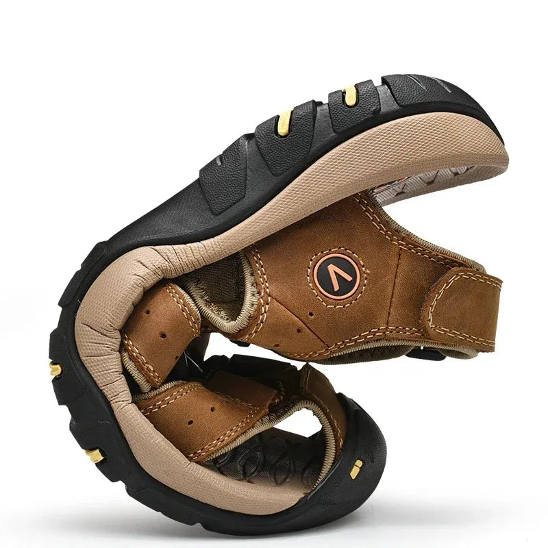 Big Size Men's Sandals Summer Anti-collision Outdoor Walking Treking Casual Shoes Leather Hiking Men Slippers Beach Wading Shoes