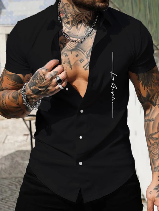 Men's short-sleeved shirt Muscle men's fitness shirt summer men's sports elastic breathable Slim show muscle short-sleeved shirt