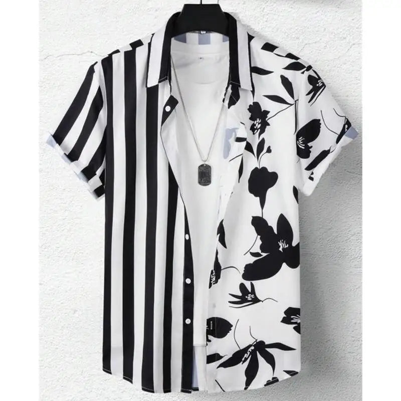 Simple Shirts For Men 3d Stripe Printed Men'S Clothing Loose Oversized And Blooms Casual Short Sleeved Daily Street Tops