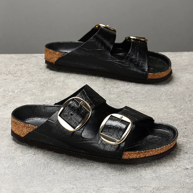 Couple's New Genuine Leather Slippers Summer Men's and Women's Water Beach Shoes Casual Sports Sandals Non slip Breathable Shoes