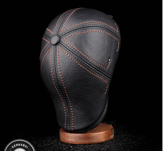 New Cowhide Genuine Leather Men Berets Cap Hat High Quality Fashion Men's Real Leather Adult Striped Black Hats