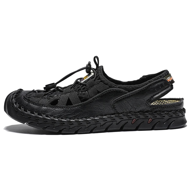 Men's Sandals Summer Leather Fisherman Beach Shoes Closed Toe Sandals for Men Handmade Breathable Water Sandals Outdoor Non Slip