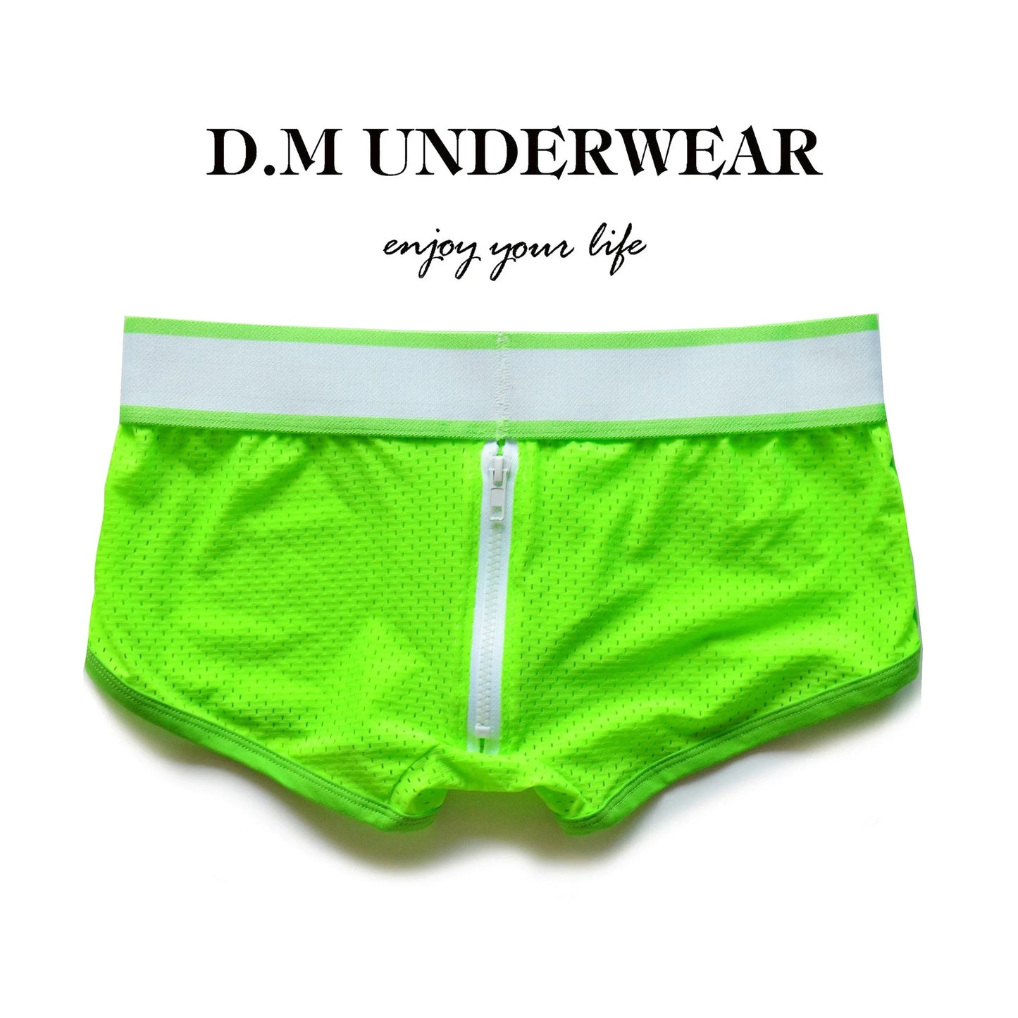 Men's Underwear Fashion Low Waist Sexy Flat Angle Pants Mesh Mesh Mesh Sports Youth Personalized Zipper Hollow Breathable