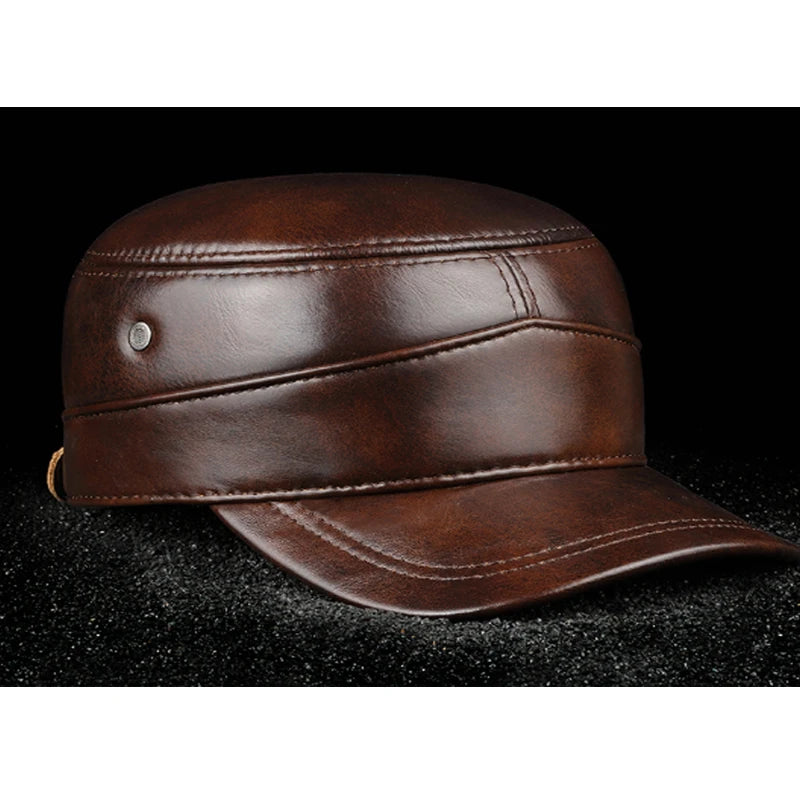 2025 New Men Spring/Winter Real Leather Black/Brown Flat Baseball Caps Male 54-62 cm Customized Size Outdoor Snapback Golf Hat