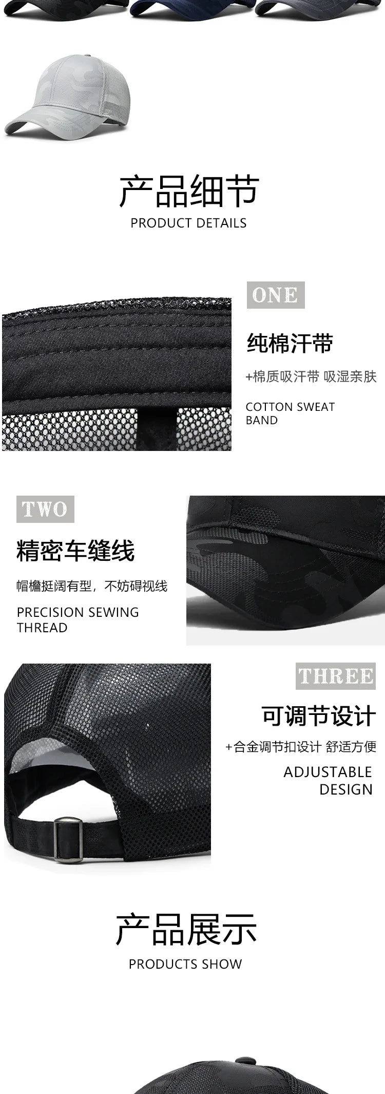 New Men Baseball Cap for Big Head Camouflage Trucker Hat Big Size Adjustable Hat Outdoor Golf Caps