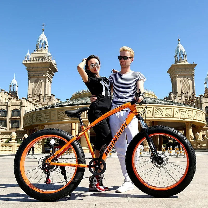 AAFor Leopard 26 Inch 7 Gear Shock Big Tyre Double Disc Brake Snowmobiles Mountain Bike Fat Tyres Beach Bicycle