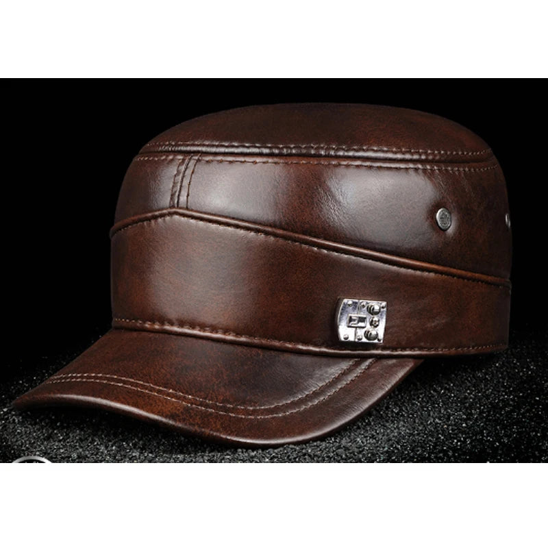 2025 New Men Spring/Winter Real Leather Black/Brown Flat Baseball Caps Male 54-62 cm Customized Size Outdoor Snapback Golf Hat