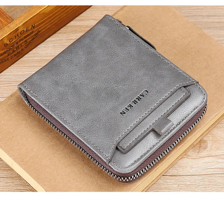 Men's Wallet Made of Leather Wax Oil Skin Purse for Men Coin Purse Short Male Card Holder Wallets Zipper Around Money Bag