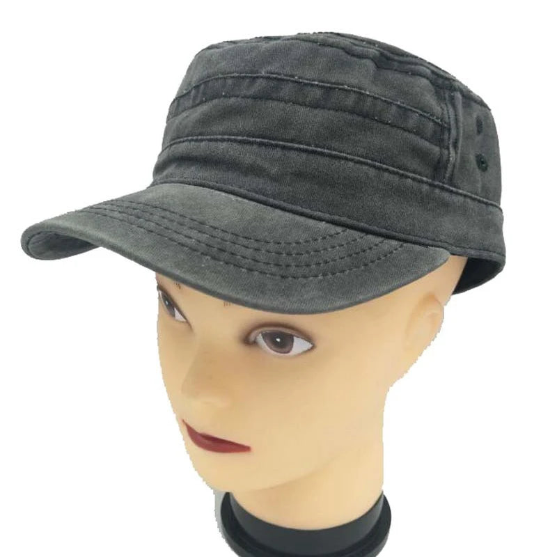 Men Thicker Denim  Flat Top Hat Solid Caps for Women Male Washed Caps Adjustable Flat Hats Unisex Cotton Sun Hat Wholesale