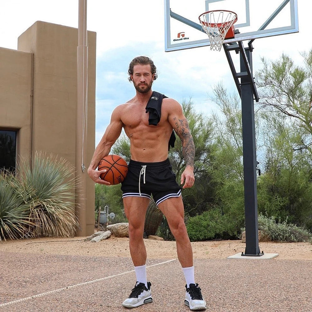 Mens Basketball Shorts Summer Gym Fitness Sports Training Running Workout Quick-Drying Jogger Male Orange Five-Point Short Pants