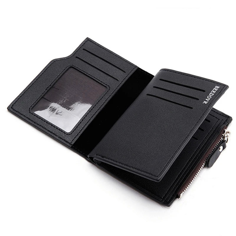 PU Leather Wallet for Men Short Casual Carteras Business Foldable Wallets Luxury Small Zipper Multi-card Slot Coin Pocket Purse