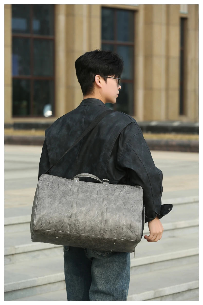 Soft Leather Travel Bag Large Capacity Fashion Weekend Bag Handle Bag Lightweight Sports Gym Bag With Separate Shoe Compartment