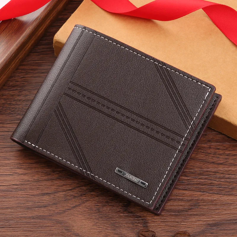 Men's Wallet Mens Short Wallet Youth Fashion Horizontal Soft Leather Business Wallet Credit ID Card Holder Wallet Billfold Purse