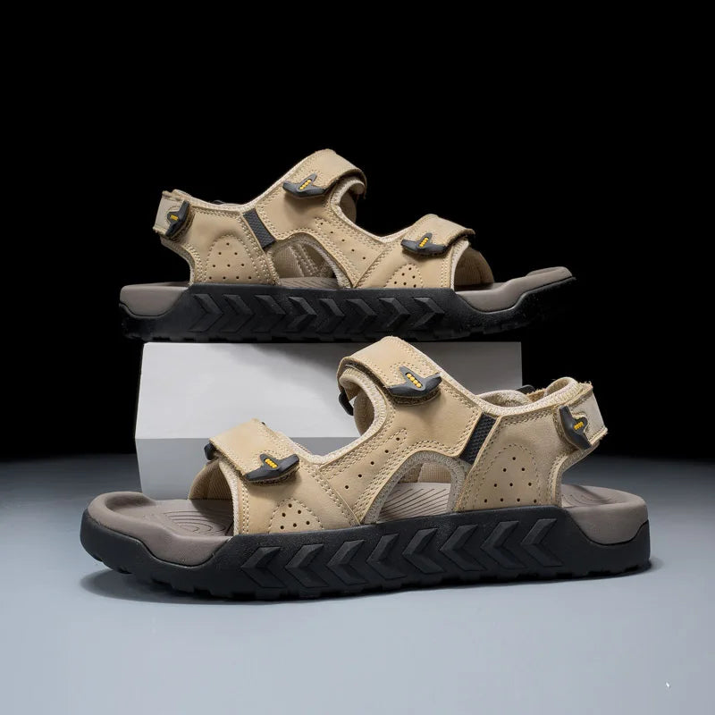Men's Outdoor Genuine Leather Sandals High-quality Summer Non-slip Beach Sandals Fashion Breathable Walking Soft Bottom Sneakers
