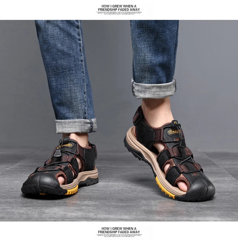 Summer Men Sandals Genuine Leather Mens Casual Shoes Outdoor Men Leather Sandals for Men Beach Shoes Roman mens Shoes