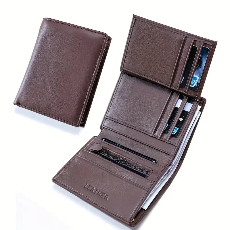 men's wallet Genuine Leather Wallets For Men Coin Purse Vintage Vertical Short  Credit Card Holder Money Bag Men's RFID wallet