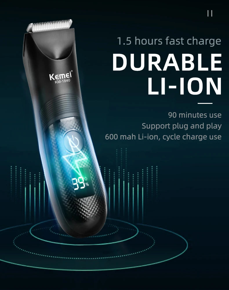KEMEI Professional Hair Clippers for Men Waterproof Electric Hair Trimmer Set Rechargeable Barber Clippers with LCD Display