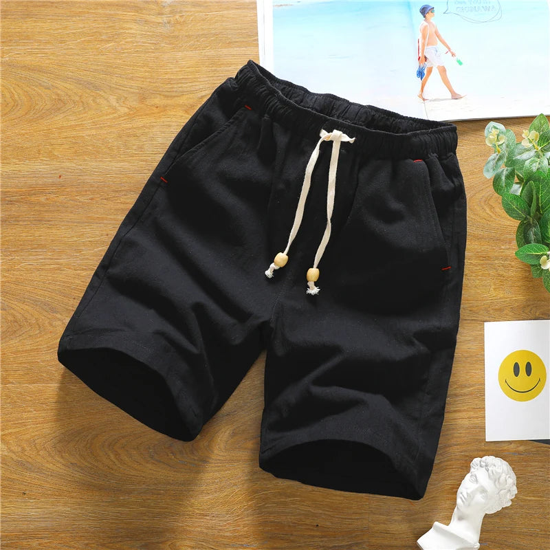 Summer Shorts for Men Cotton Elastic Waist Solid Color Loose Fitting Casual and Versatile Breathable Pure Cotton Home Pants