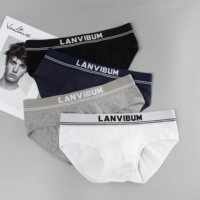 Men's Underwear Thread Cotton Mid Waist Triangle Pants Solid Color U Convex Large Bag Comfortable Skin friendly Men's Underwear