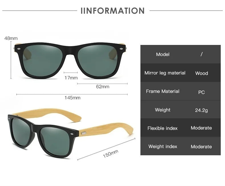 Classic Wood Bamboo Sunglasses Men Women Polarized UV400 Vintage Driving Sun Glasses Black Fishing Eyewear UV400 Eyeglasses
