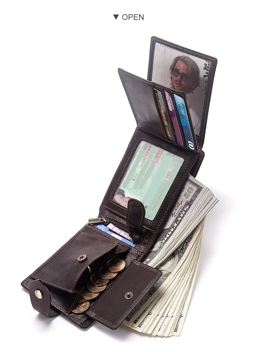 HUMERPAUL Wholesale Wallet for Men Real Leather Slim Tri-Fold Purse with ID Window and RFID Blocking Credit Card Holder