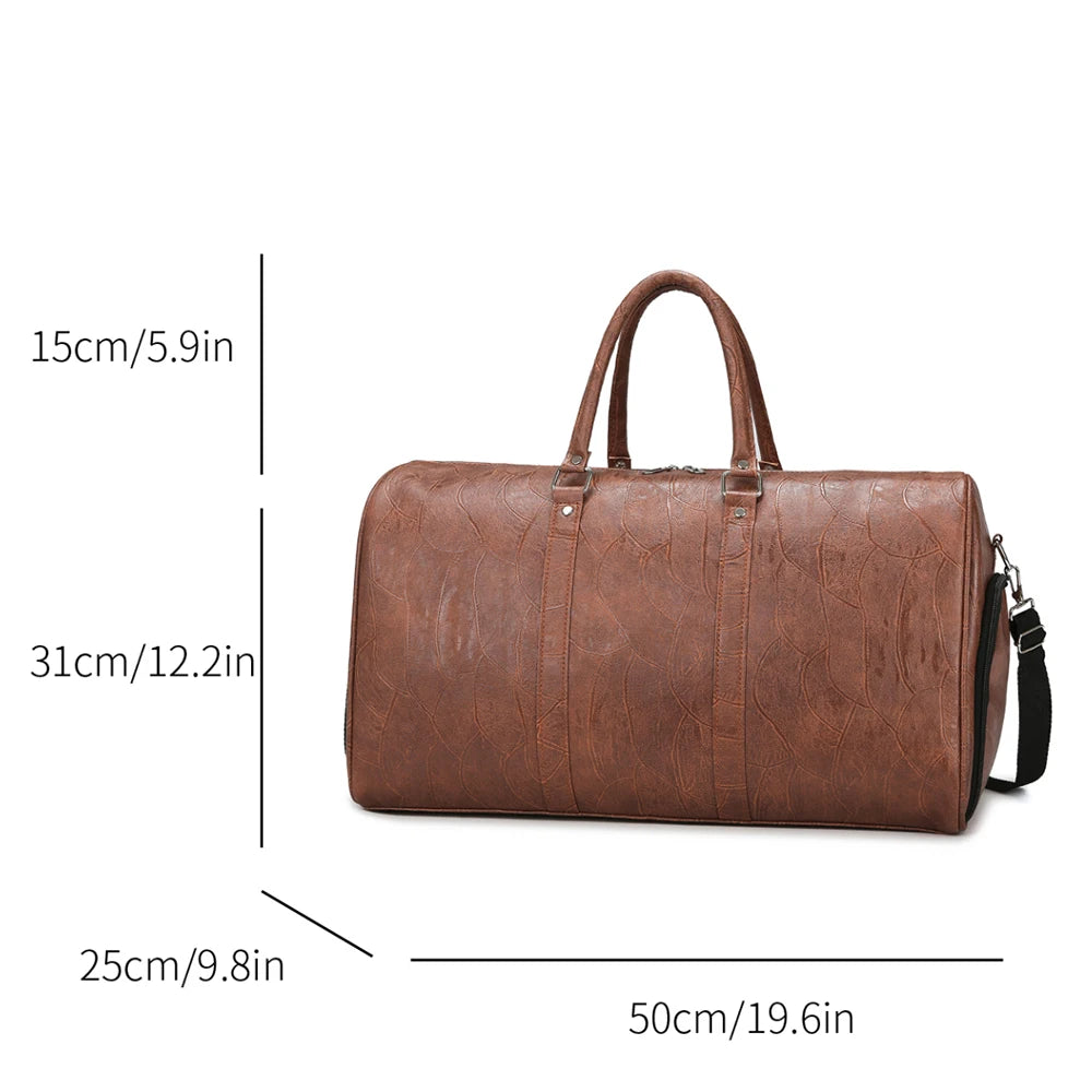 Soft Leather Travel Bag Large Capacity Fashion Weekend Bag Handle Bag Lightweight Sports Gym Bag With Separate Shoe Compartment