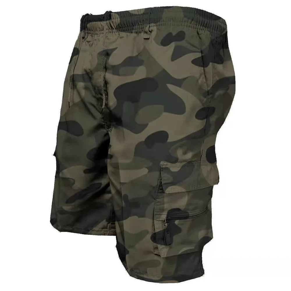 Men's Military-inspired Tactical Shorts for Summer Casual Jogging Style Cargo Design Loose Fit Multiple Pockets Elastic Waist