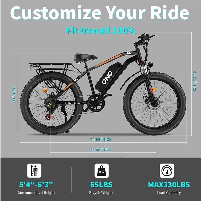 QNQ Electric Bike for Adults 1000W Electric Bicycle 48V 15AH E Bike 26" Fat Tire Mountain 31mph Dual Shock Absorber Ebike