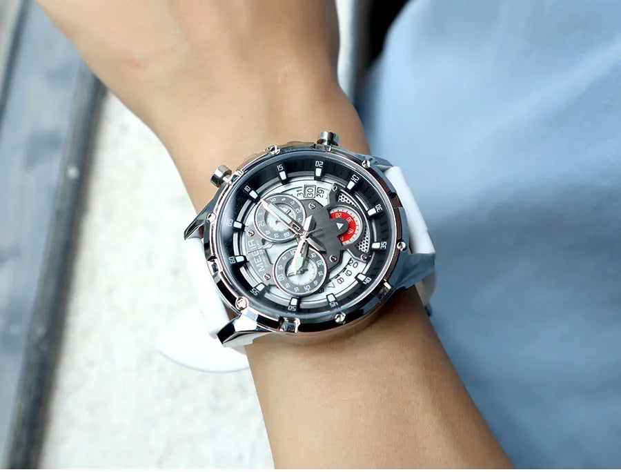 MEGIR New Sport Watches for Men Fashion Chronograph Quartz Wristwatch with Silicone Strap Luminous Hands Calendar Waterproof