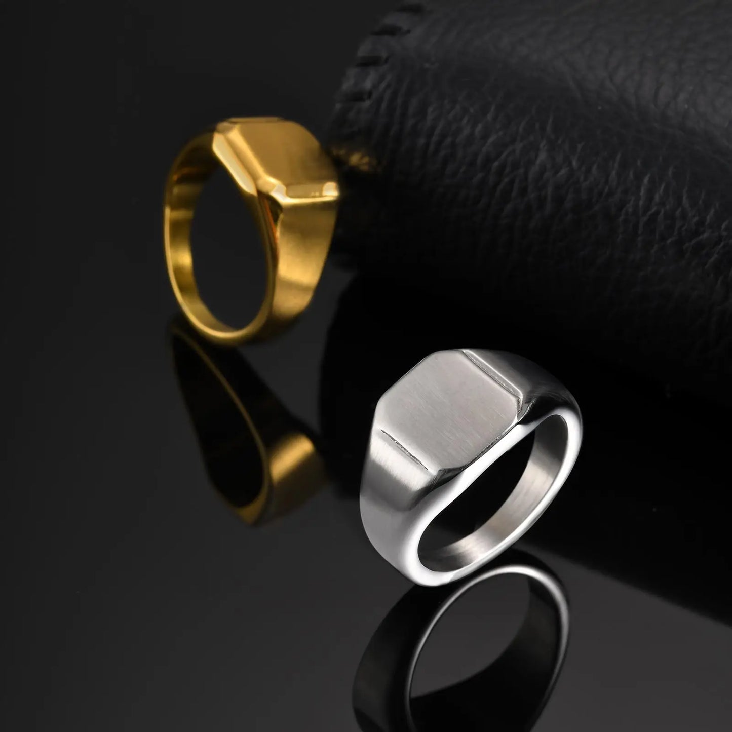 Stainless Steel Square Signet Ring for Men, Gold Silver Color High Polished Chunky Ring, Simple Statement Jewelry Thumb Ring