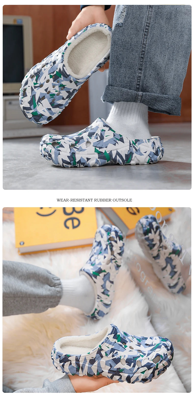New Men Winter Slippers Indoor Comfortable Warm Slippers Summer Removable Sandals Men Casual Non Slip Plush Fur Slippers for Men
